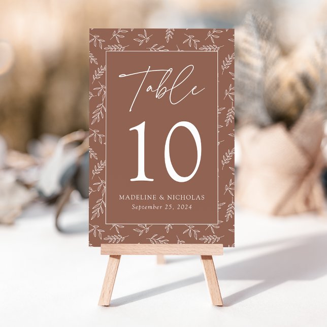 Modern Minimalist Botanical Brown Clay Wedding Table Number (Creator Uploaded)