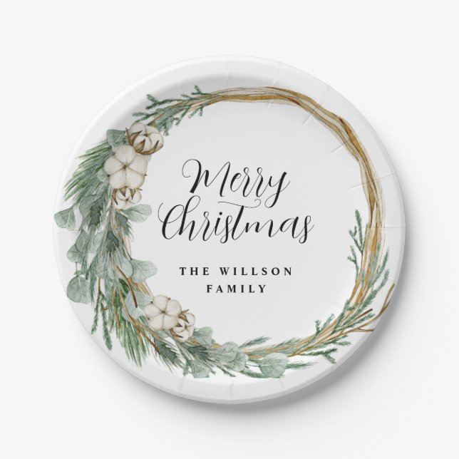 Modern Minimalist Botanical Christmas  Paper Plate (Front)