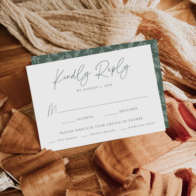 Modern Minimalist Botanical Dark Sage Meal Choice RSVP Card (Creator Uploaded)