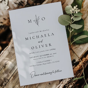 Modern Minimalist Botanical Elegant Script Wedding Invitation