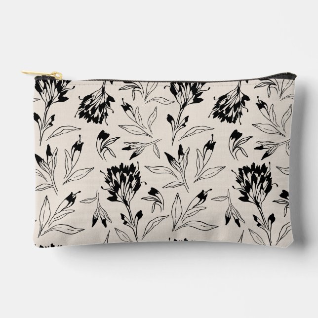 Modern Minimalist Botanical Floral Sketch Pattern Accessory Pouch (Front)