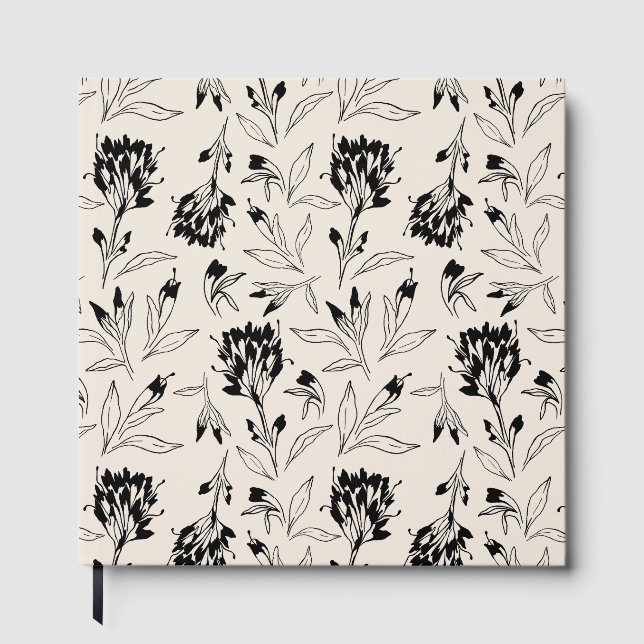 Modern Minimalist Botanical Floral Sketch Pattern Guest Book (Front)