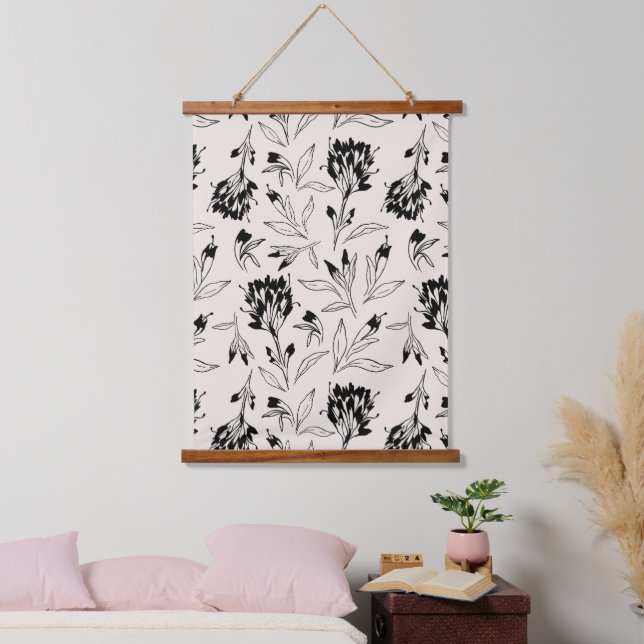 Modern Minimalist Botanical Floral Sketch Pattern Hanging Tapestry (Bedroom)