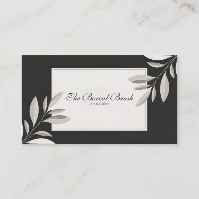 Modern Minimalist Botanical Grey and Black Business Card (Front)