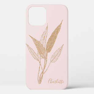 Modern Minimalist Botanical Leaves Blush Gold Name Case-Mate iPhone Case