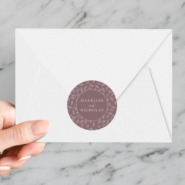 Modern Minimalist Botanical Mauve Purple Wedding Classic Round Sticker (Creator Uploaded)