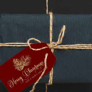 Modern Minimalist Botanical Merry Christmas Script Gift Tags