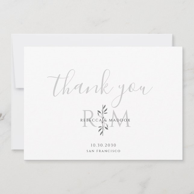 Modern Minimalist Botanical Monogram  Thank You Card (Front)