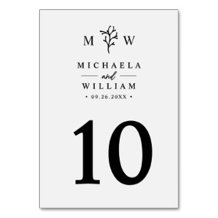 Modern Minimalist Botanical Monogram Wedding Table Number