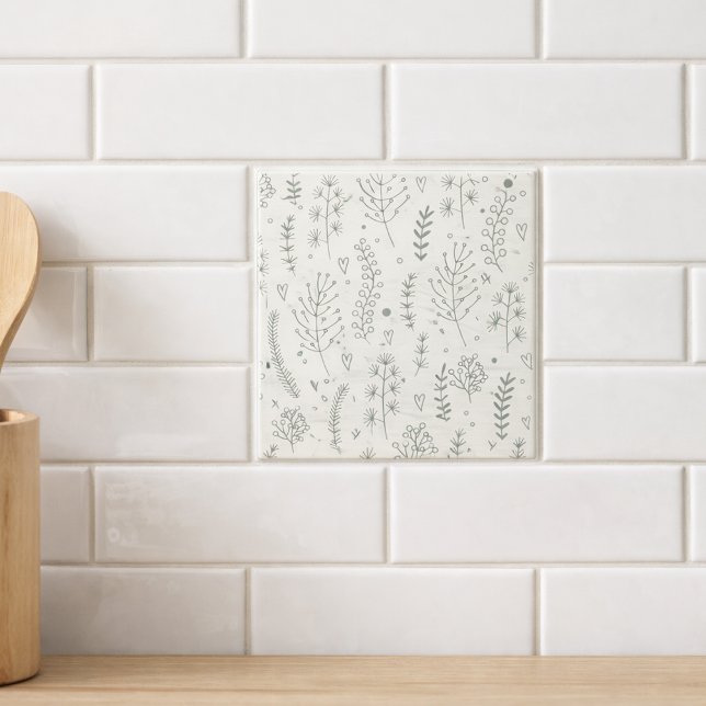 Modern Minimalist Botanical Pattern Sage Tile (Creator Uploaded)