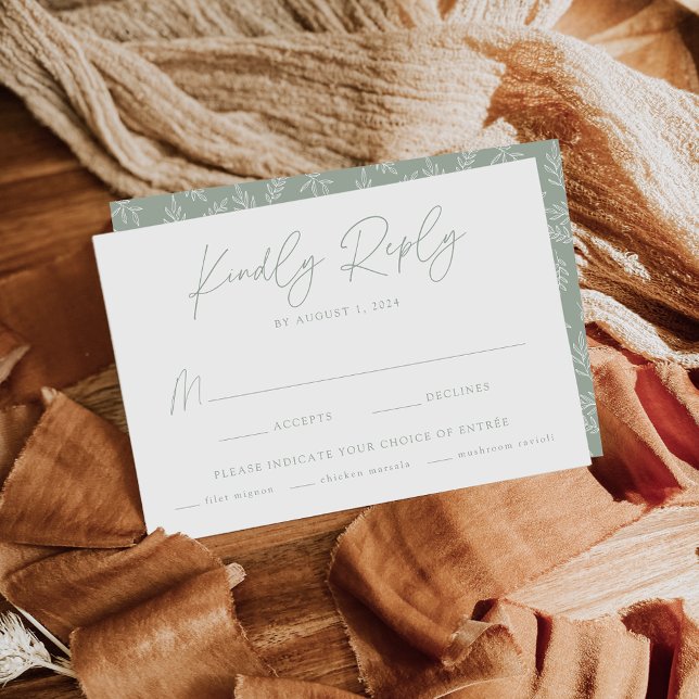 Modern Minimalist Botanical Sage Green Meal Choice RSVP Card (Creator Uploaded)