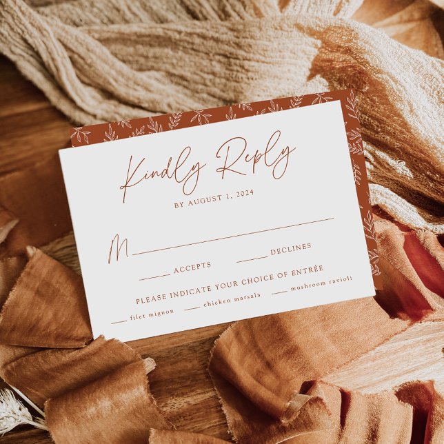 Modern Minimalist Botanical Terracotta Meal Choice RSVP Card (Creator Uploaded)