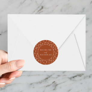 Modern Minimalist Botanical Terracotta Wedding Classic Round Sticker