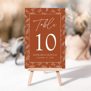 Modern Minimalist Botanical Terracotta Wedding Table Number
