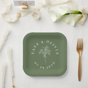 Modern Minimalist Botanical Wedding Couple Paper Plate