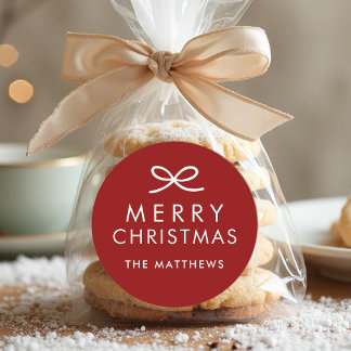 Modern Minimalist Bow Custom Colour Christmas Classic Round Sticker