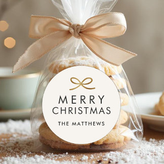 Modern Minimalist Bow Faux Foil Christmas Classic Round Sticker