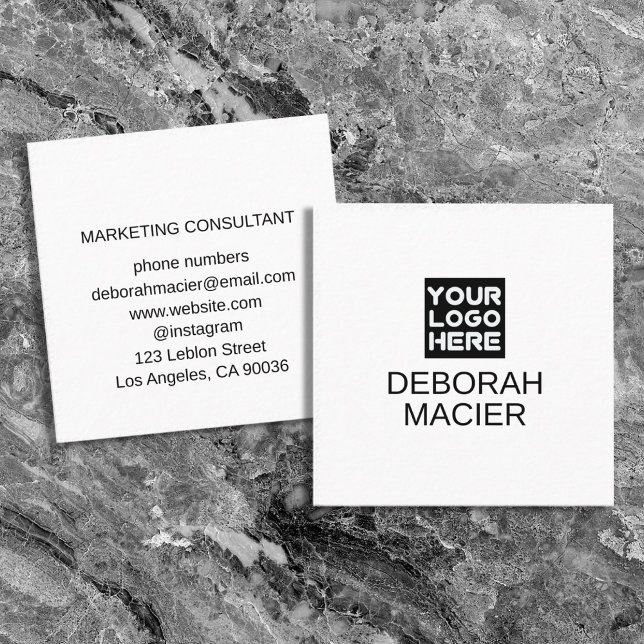 Modern Minimalist Brand Logo Basic White Square Business Card (Creator Uploaded)