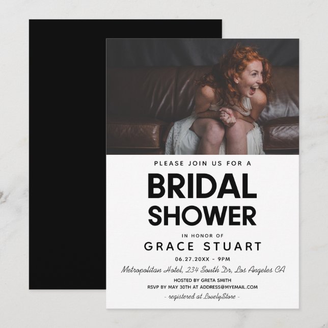 Modern minimalist Bridal shower photo invitation (Front/Back)