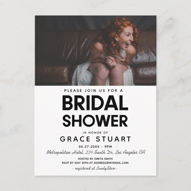 Modern minimalist Bridal shower photo invitation Postcard (Front)