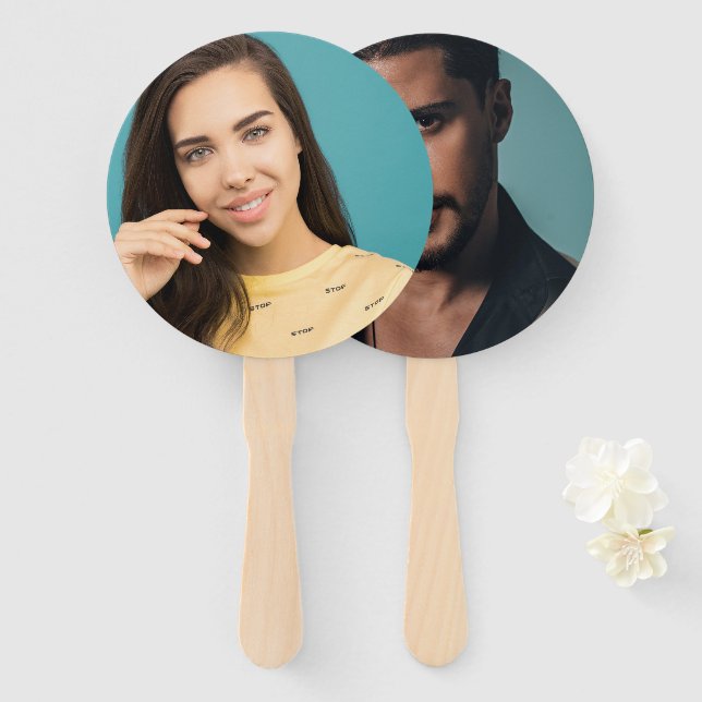 Modern Minimalist Bride and Groom game Hand Fan (Front and Back)