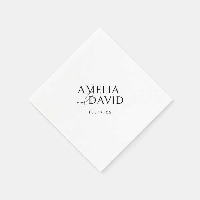 Modern Minimalist Bride and Groom Names Napkin (Corner)