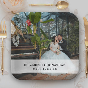 Modern Minimalist Bride and Groom Photo Wedding Paper Plate
