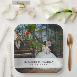 Modern Minimalist Bride and Groom Photo Wedding Paper Plate