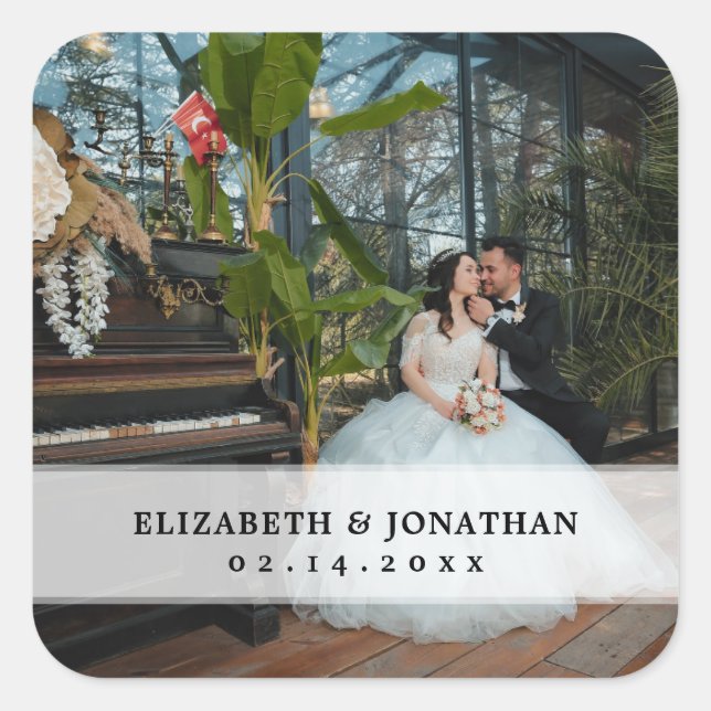Modern Minimalist Bride and Groom Photo Wedding Square Sticker (Front)