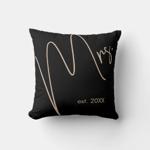 Modern Minimalist Bride Black + Beige Script Cushion