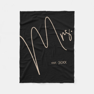Modern Minimalist Bride   Black + Beige Script Fleece Blanket