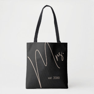 Modern Minimalist Bride   Black + Beige Script Tote Bag