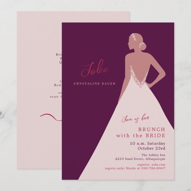 Modern Minimalist Bride Silhouette Bridal Brunch Invitation (Front/Back)