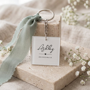 Modern Minimalist Bridesmaid Custom Name Key Ring
