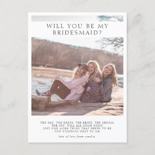 Modern Minimalist Bridesmaid Poem & Photo Announcement Postcard