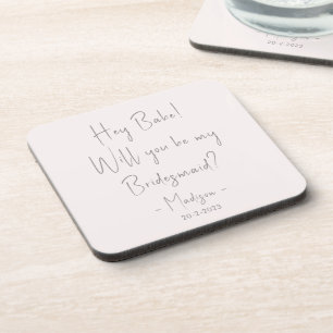 Modern Minimalist Bridesmaid Proposal Script Blush Coaster