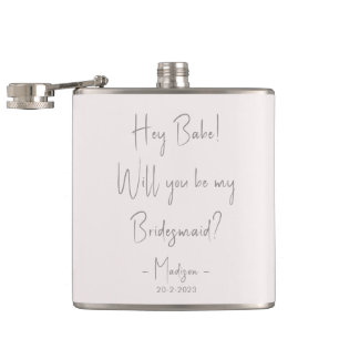 Modern Minimalist Bridesmaid Proposal Script Blush Hip Flask