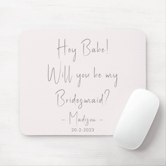 Modern Minimalist Bridesmaid Proposal Script Blush Mouse Mat (With Mouse)
