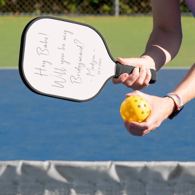 Modern Minimalist Bridesmaid Proposal Script Blush Pickleball Paddle (Insitu)