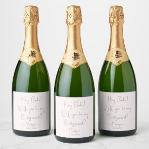 Modern Minimalist Bridesmaid Proposal Script Blush Sparkling Wine Label