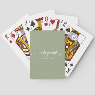 Modern Minimalist Bridesmaid Script Sage Green Playing Cards
