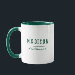 Modern Minimalist | Bridesmaid Wedding Green Mug<br><div class="desc">Create your own bridesmaid mugs. A simple and modern design in dark green and white colour featuring handwritten calligraphy and playful informal typography for a minimalist,  bold and cool look. Any font,  any colour,  no minimum.</div>
