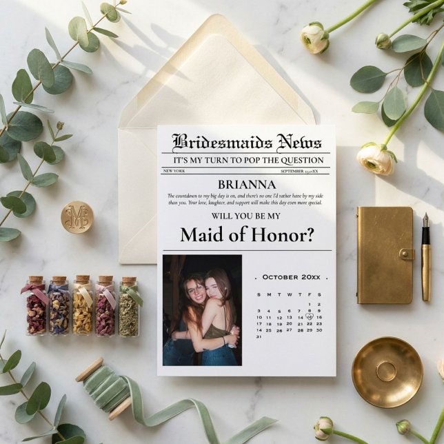 Modern Minimalist Bridesmais proposal newspaper Invitation (Creator Uploaded)