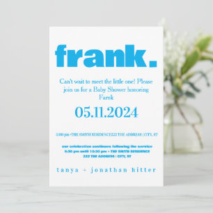 Modern Minimalist Bright Blue Boy Baby Shower Invi Invitation