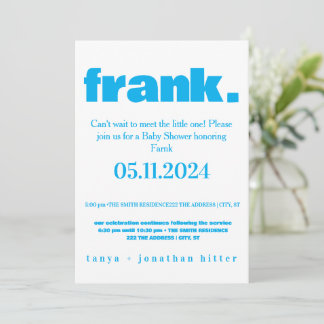 Modern Minimalist Bright Blue Boy Baby Shower Invi Invitation