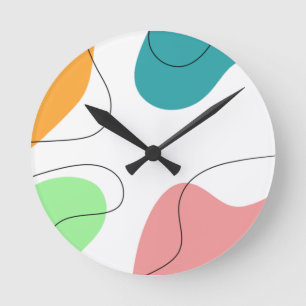 Modern Minimalist Bright Color Blobs Abstract Art Round Clock