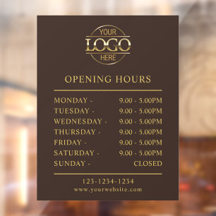 Modern Minimalist Brown Business Opening Hours Window Cling