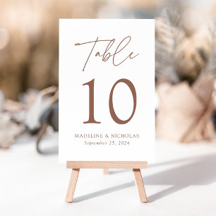 Modern Minimalist Brown Clay Script Wedding Table Number