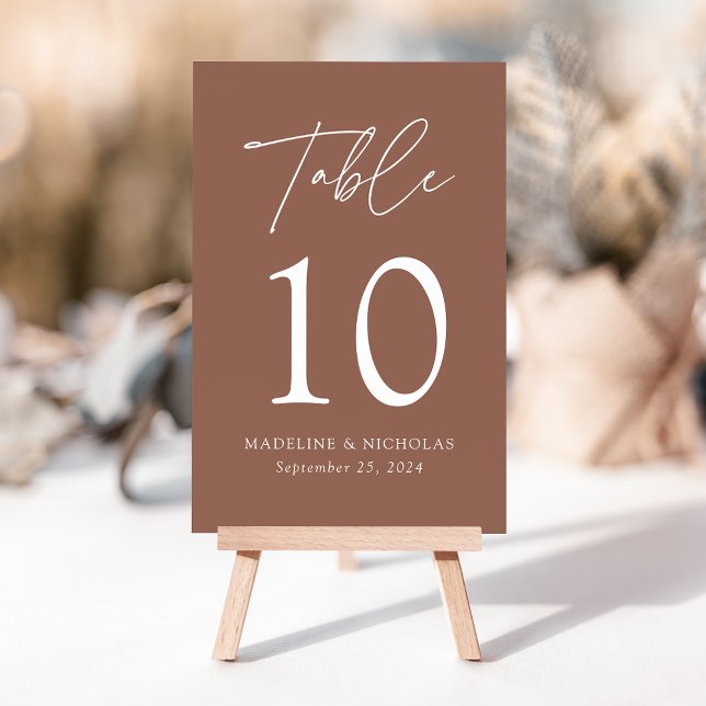 Modern Minimalist Brown Clay Wedding Table Number (Creator Uploaded)