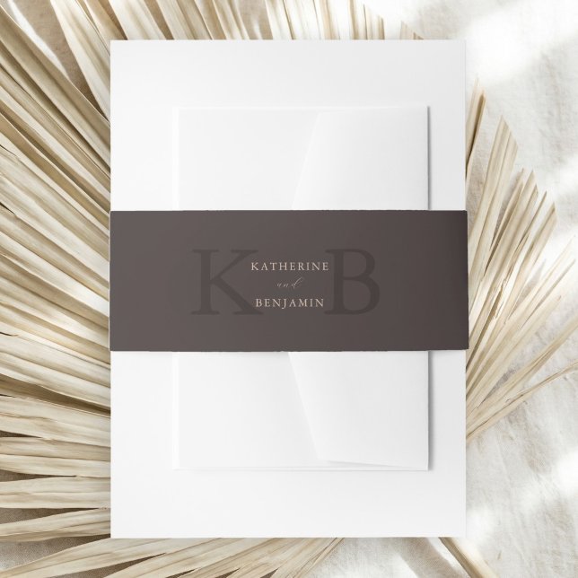 Modern Minimalist Brown Monogram Wedding Invitation Belly Band (Creator Uploaded)